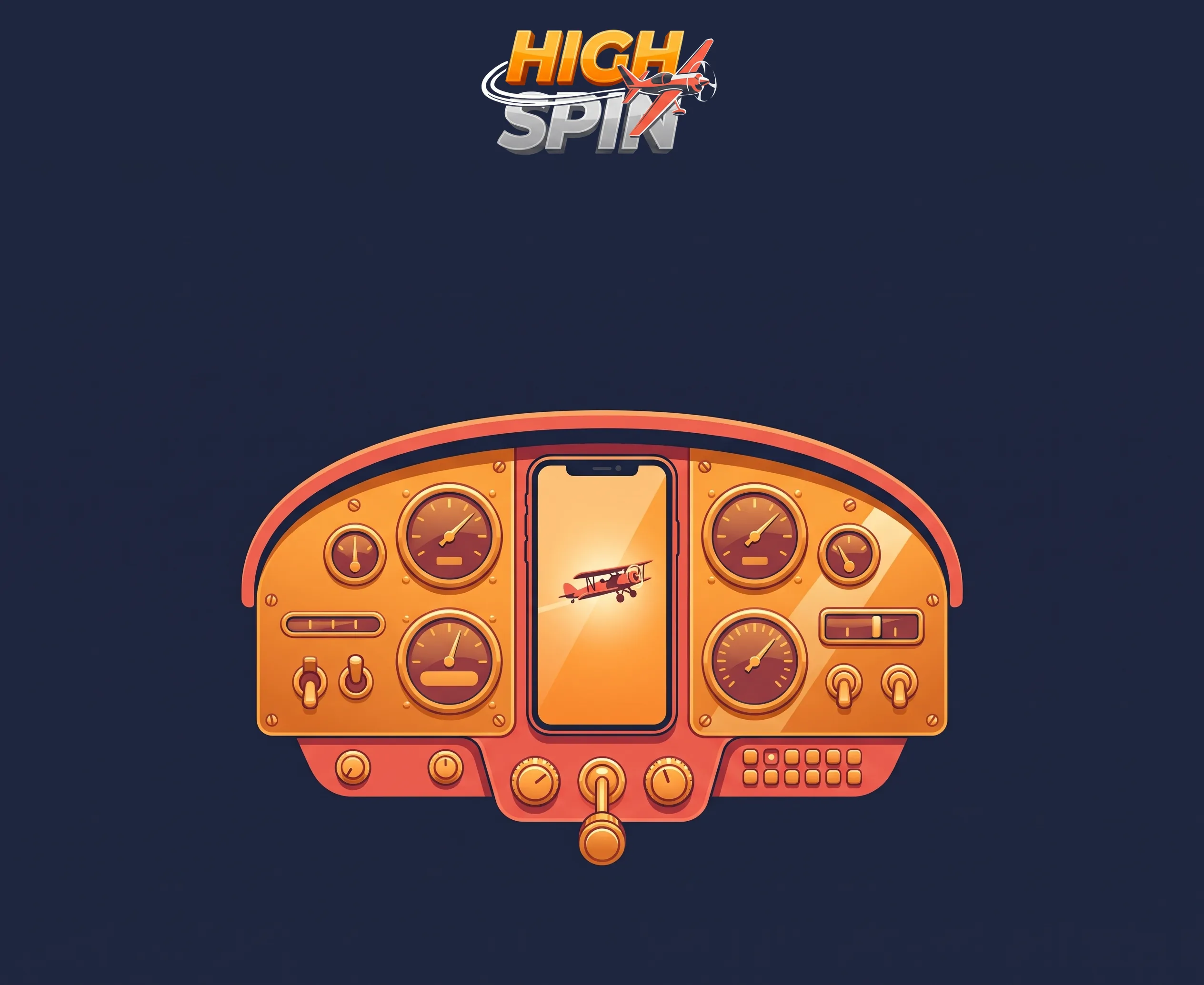 HighSpin mobile casino shown on a phone in an aircraft cockpit